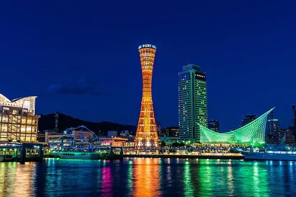 鮮やかなライトアップに彩られた神戸港の美しい夜景