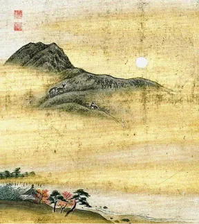 有馬六景「功地山秋月」を描いた情景画。